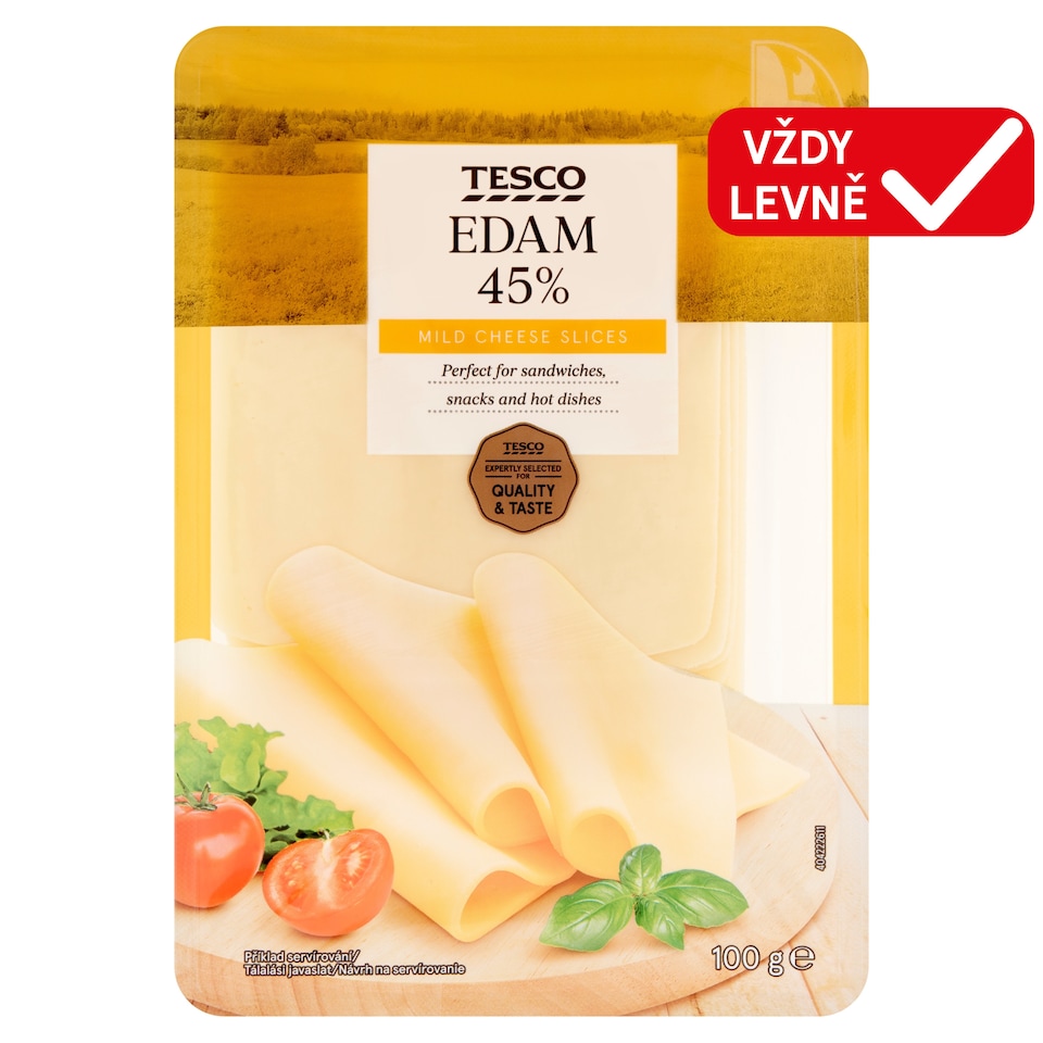 Tesco Edam 45% Mild Cheese Slices 100g
