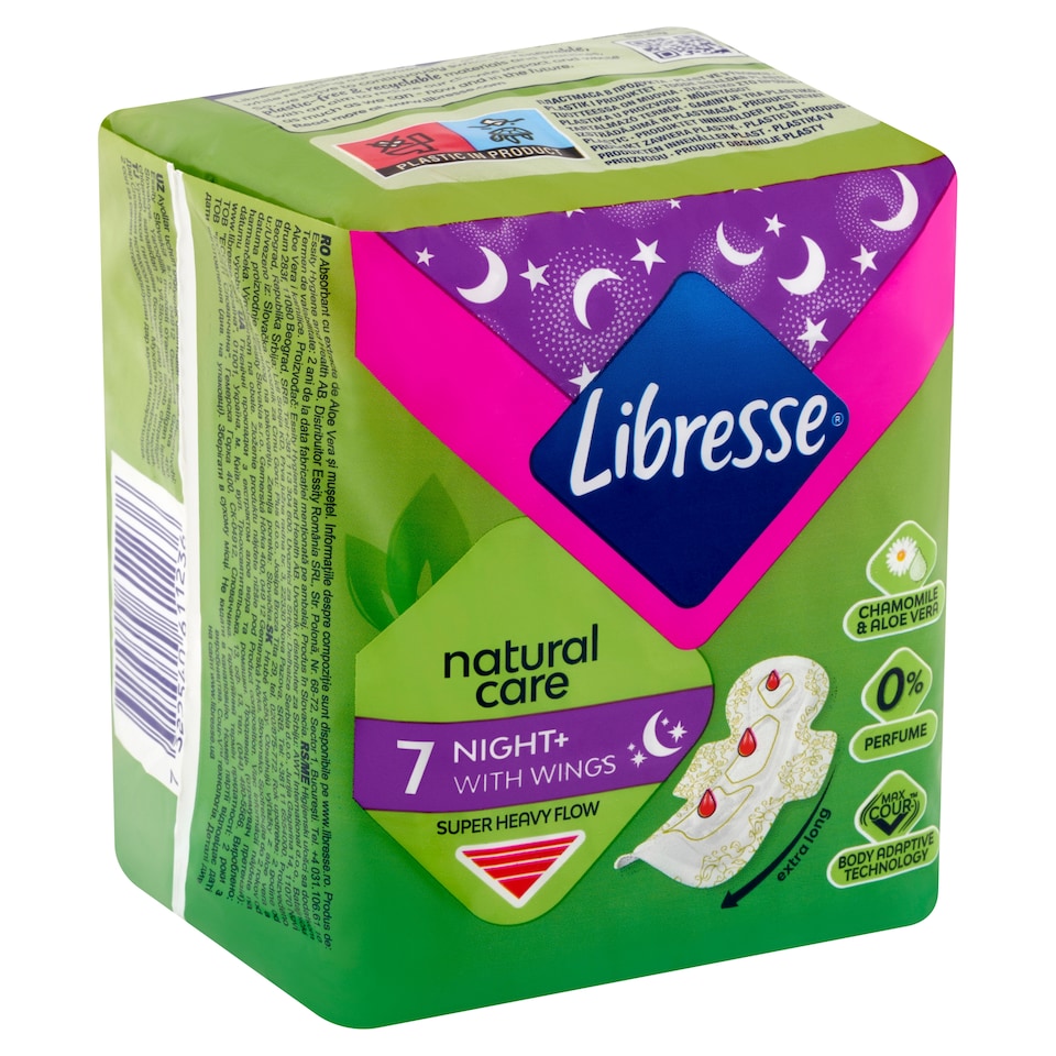 image 1 of Libresse Night+ Natural Care Sanitary Pads with Wings 7 pcs