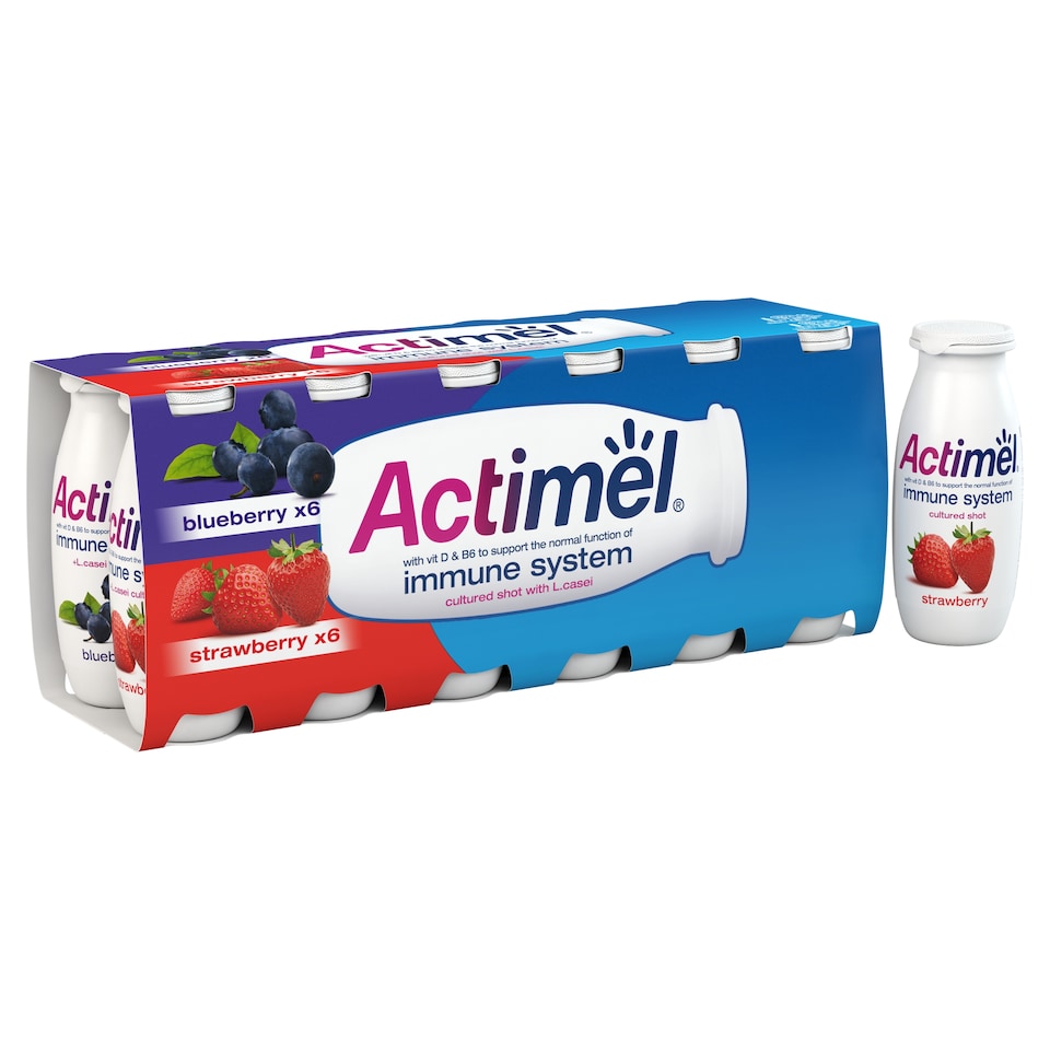 image 1 of Actimel Immune Support Yogurt Drink - Strawberry & Blueberry 12 x 100g