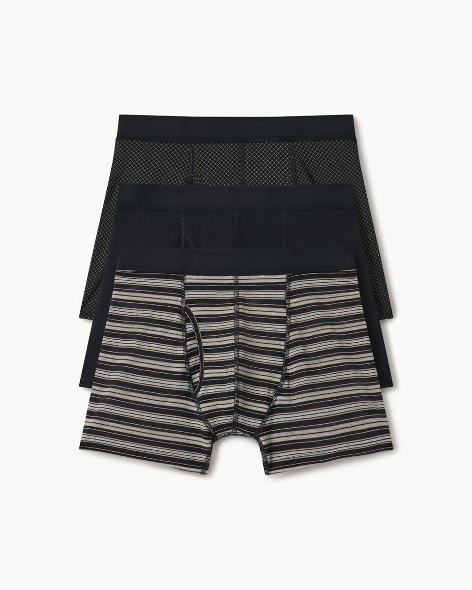image 1 of F&F3-Pack Cotton Rich Patterned Trunks in Black