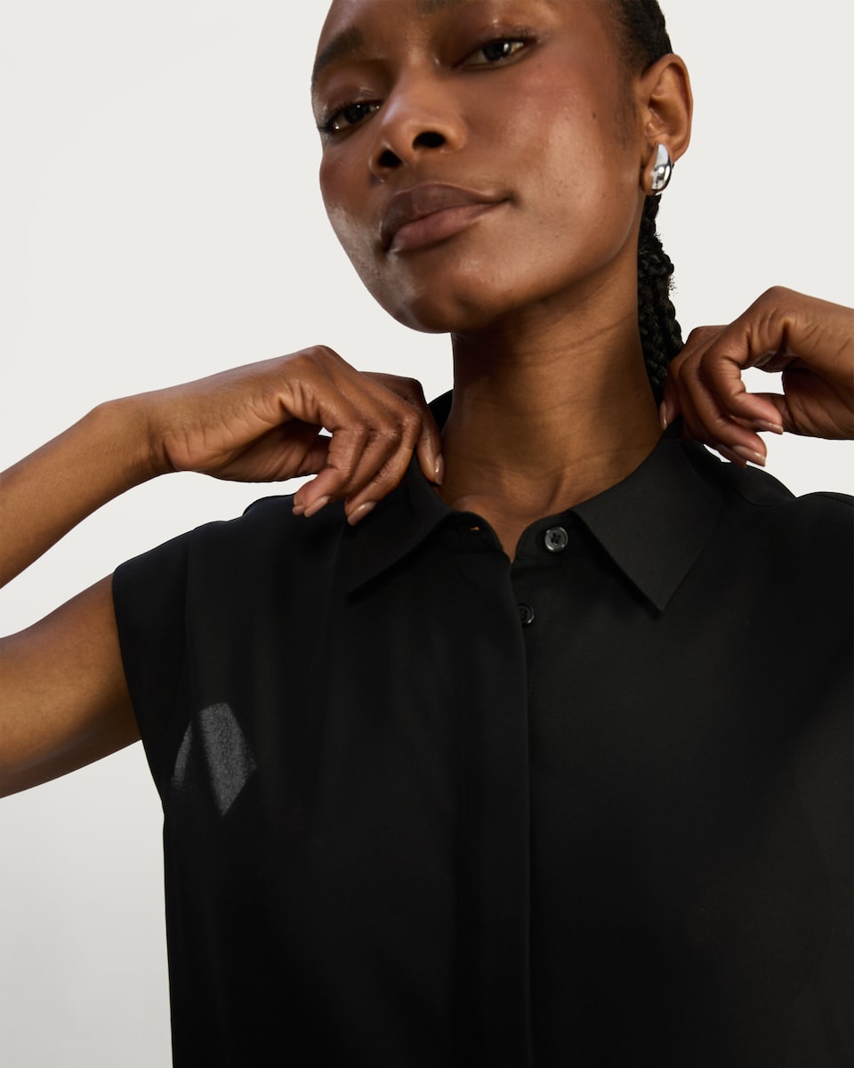 image 1 of F&F Collared Sleeveless Shirt in Black