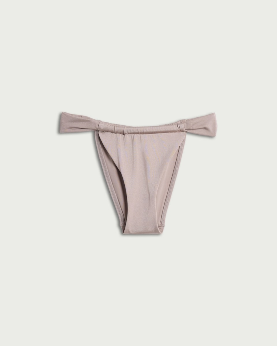 image 1 of F&F High Shine Gathered High Leg Bikini Bottoms in Grey