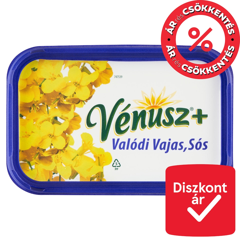 Vénusz+ Valódi Vajas, Sós 55% zsírtartalmú margarin 450 g  1. kép