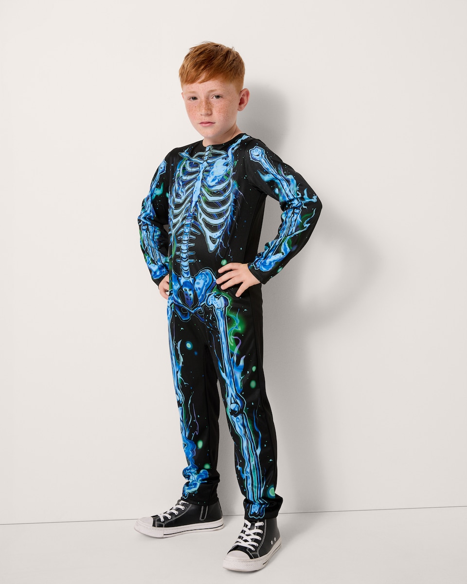 image 1 of F&F Boys X-Ray Skeleton Fancy Dress Costume in Blue