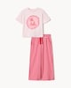 image 1 of F&F Girls 2-Piece Oh Lala T-Shirt and Trousers Set in Multi Pink