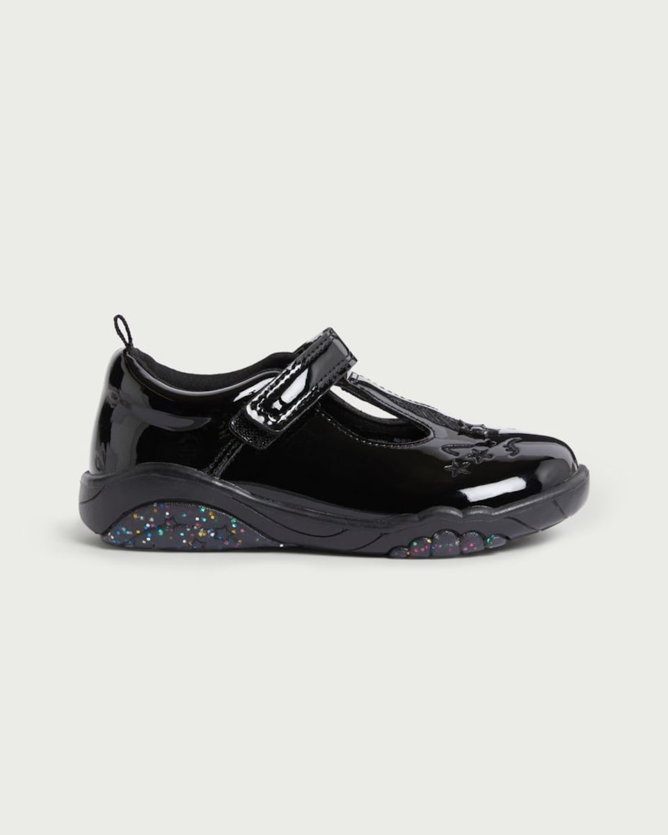image 1 of F&F School Girls Patent Unicorn Embossed Shoes in Black