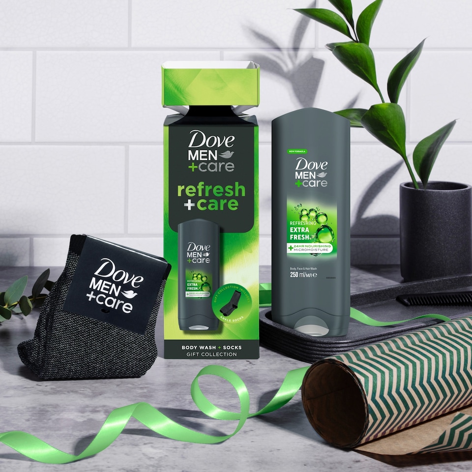 image 1 of Dove Men+Care Refresh & Care Body Wash & Socks Giftset