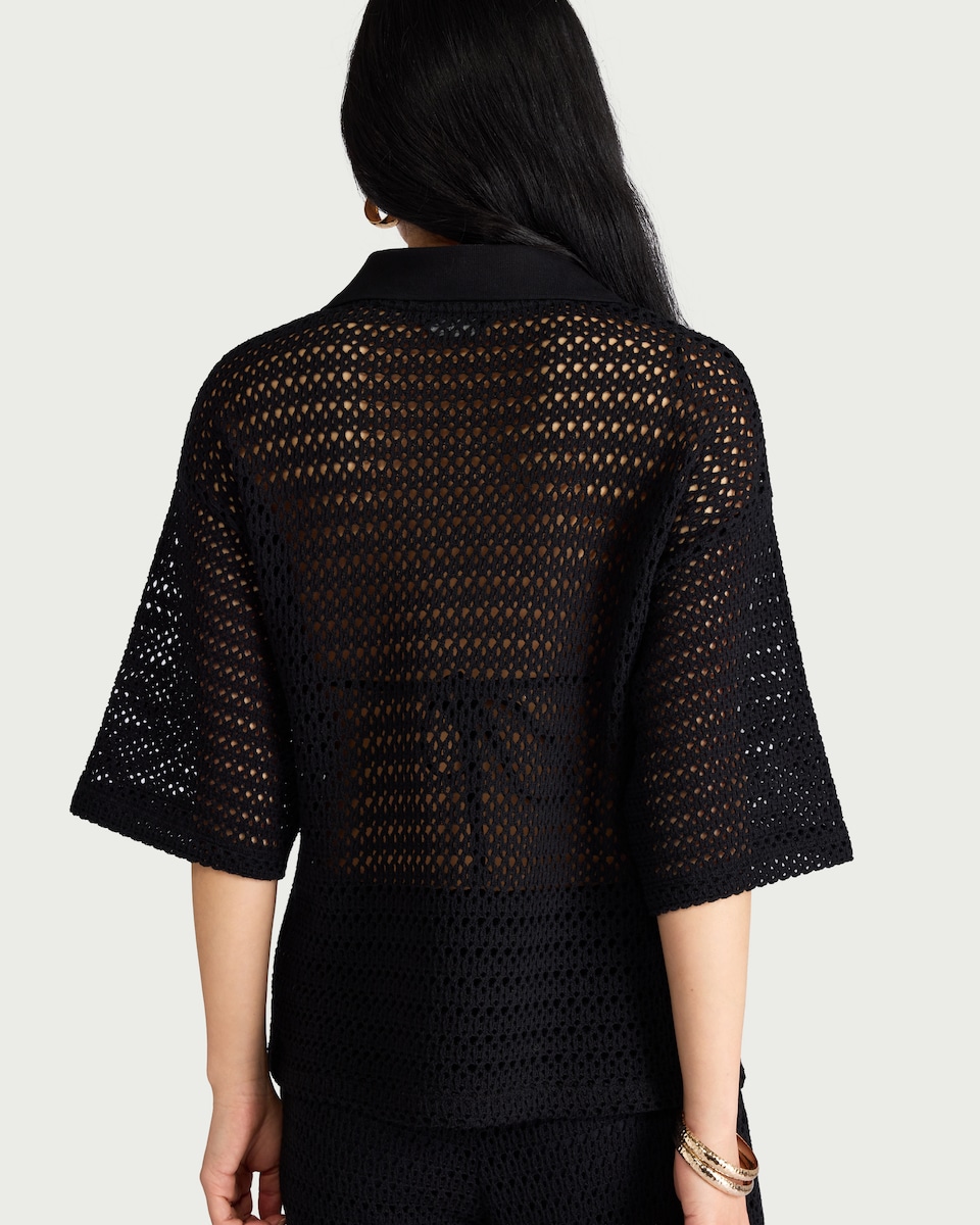 image 1 of F&F Pure Cotton Knitted Co-ord Shirt in Black
