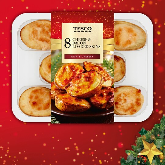 Tesco 8 Cheese & Bacon Loaded Skins 224G Tesco Groceries