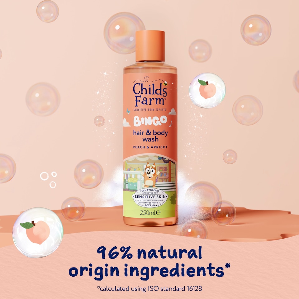 image 1 of Childs Farm and Bingo, Hair & Body Wash, Peach & Apricot 250ml