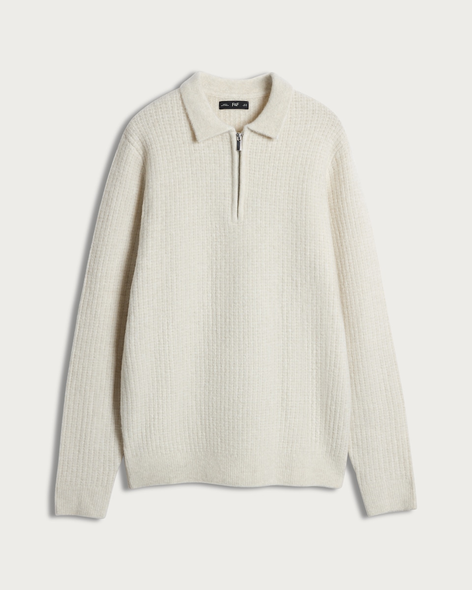 image 1 of F&F Ribbed Half Zip Jumper in Cream