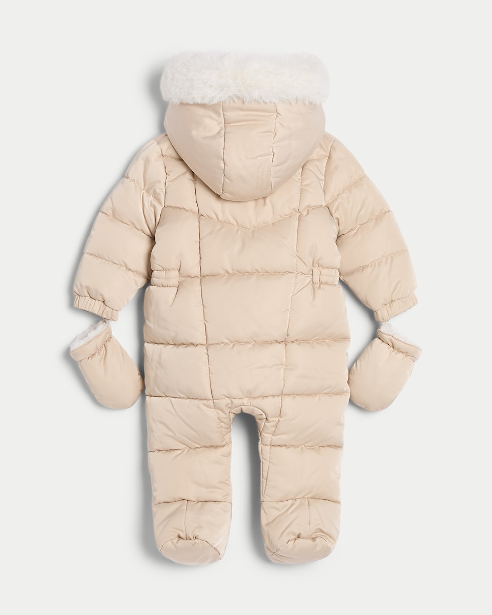 image 1 of F&F Baby Quilted High Shine Shower Resistant Pramsuit in Amber