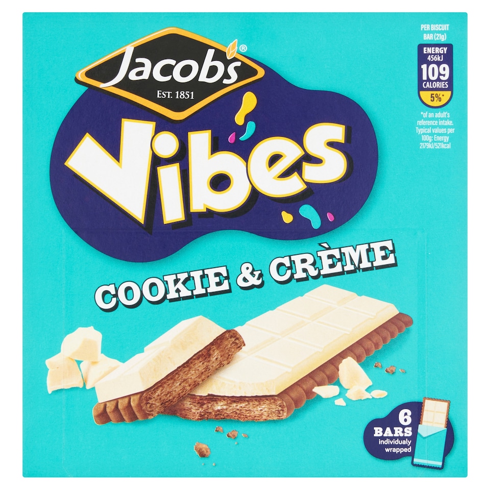 Jacobs Vibes Cookie & Creme Biscuit Bars 6 x 21g