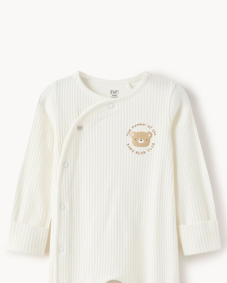 image 1 of F&F Baby 2-Pack Cotton Rich Bear Club Sleepsuits in White