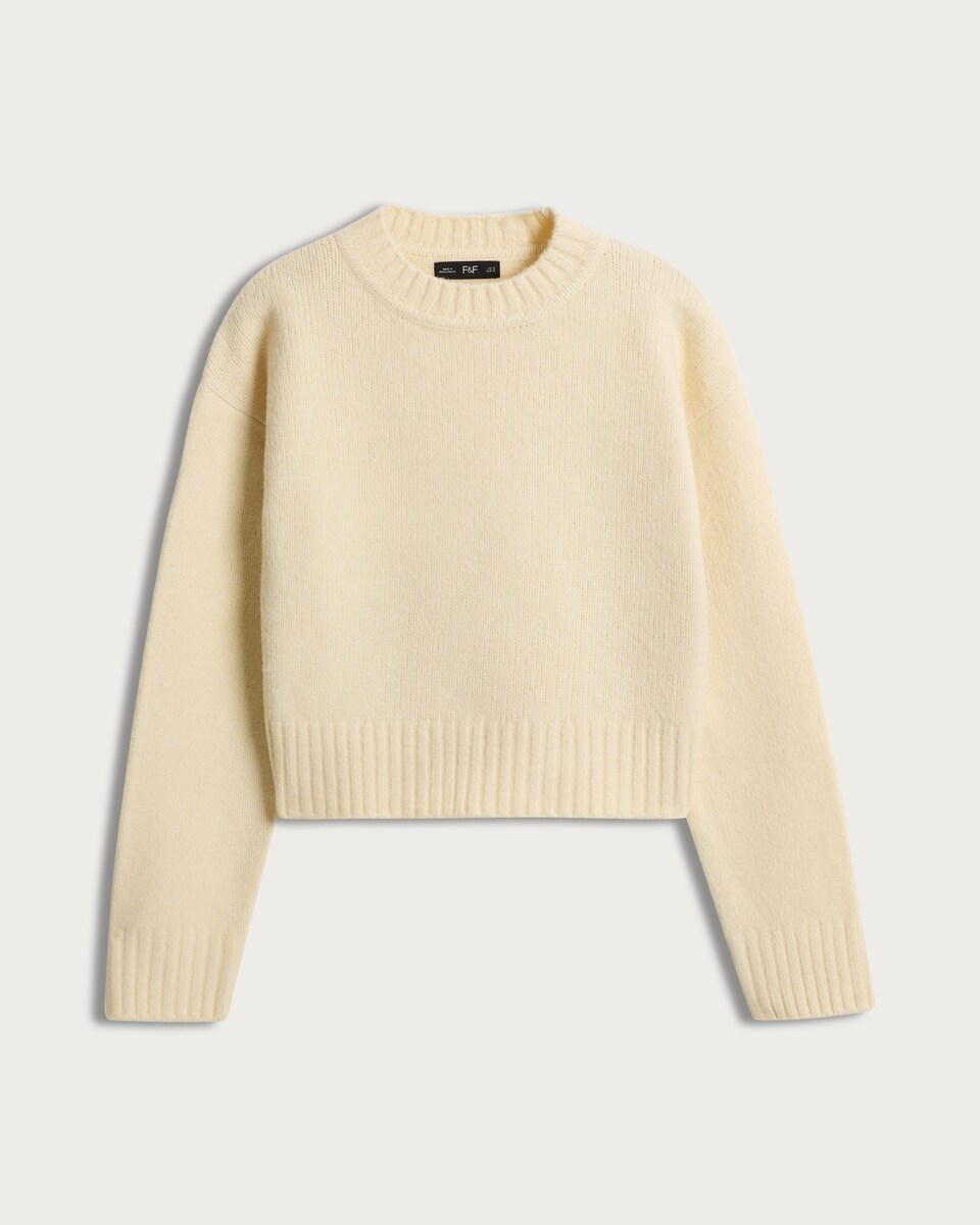 image 1 of F&F Crew Neck Cropped Jumper in Yellow