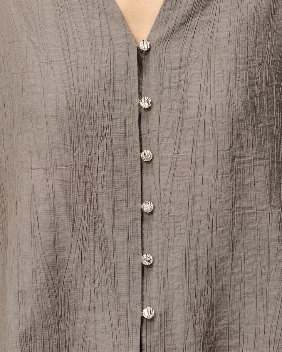 image 1 of F&F Textured Button Up V Neck Blouse in Brown