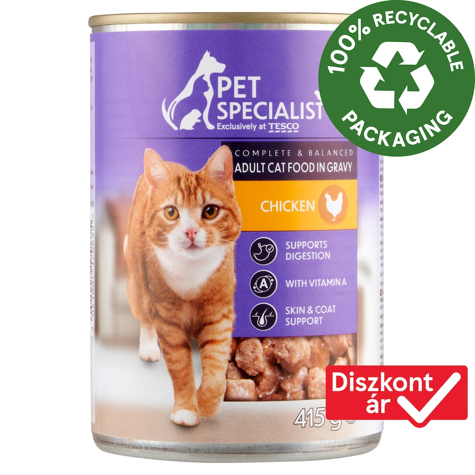 Pet Specialist teljes értékű állateledel felnőtt macskák számára, falatkák csirkével szószban 415 g