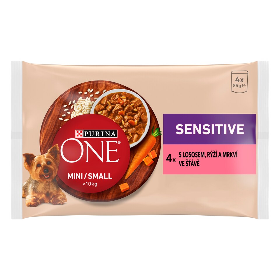 Purina ONE Mini Dog Sensitive kapsičky pre psov losos v šťave 4 x 85 g