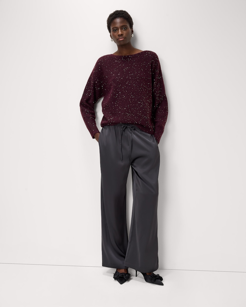 image 1 of F&F Sparkle Batwing Jumper in Burgundy
