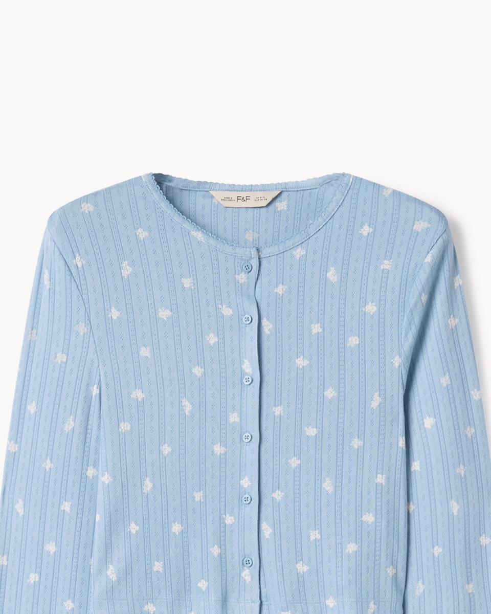image 1 of F&F Pointelle Floral Pyjama Set in Blue