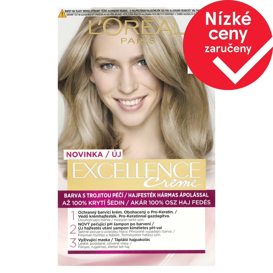 L'Oréal Paris Excellence 8 .1 Blond Světlá Popelavá, 72 ml + 48 ml + 12 ml + 60 ml