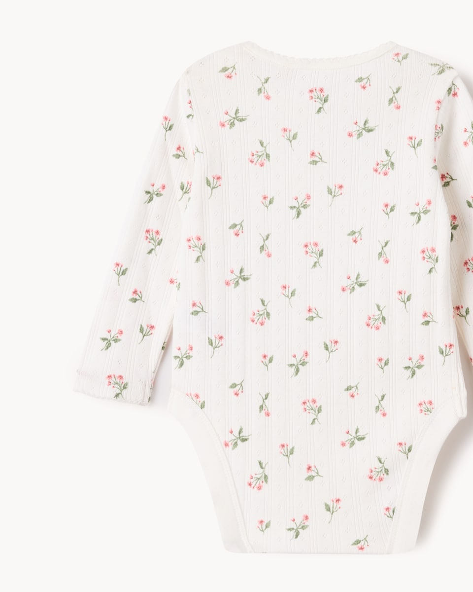 image 1 of F&F Baby 3-Piece Pure Cotton Pointelle Floral Cardigan, Bodysuit and Leggings Set in White