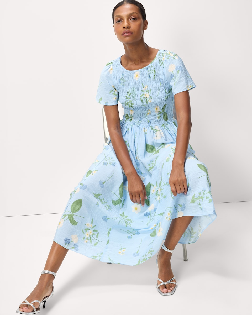 image 1 of F&F Floral Short Sleeved Midi Dress in Blue