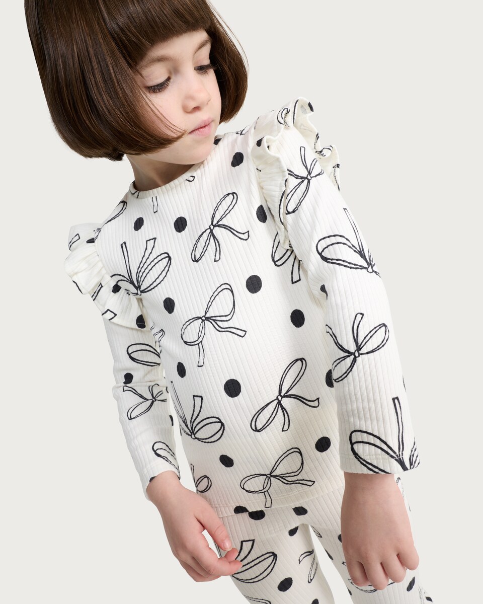 image 1 of F&F Girls 2-Pack Cotton Rich Ribbed Long Sleeved Tops in Multi Black White