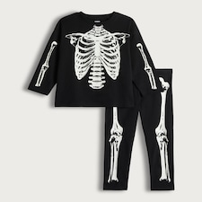 F&F Boys Halloween Skeleton Print Top and Leggings Set in Black