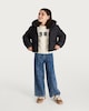 image 2 of F&F Girls Cropped Hooded Shower Resistant Puffer Jacket in Black