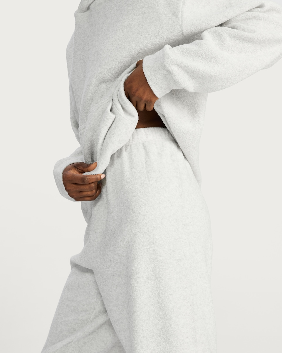 image 1 of F&F Towelling Textured Elasticated Cuffed Pyjama Bottoms in Grey