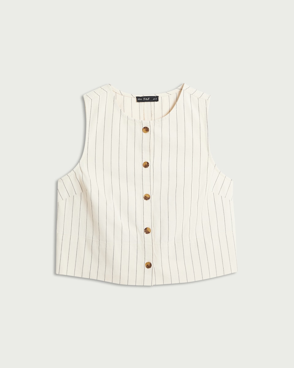 image 1 of F&F Cotton Rich Striped Co-ord Waistcoat in Ecru
