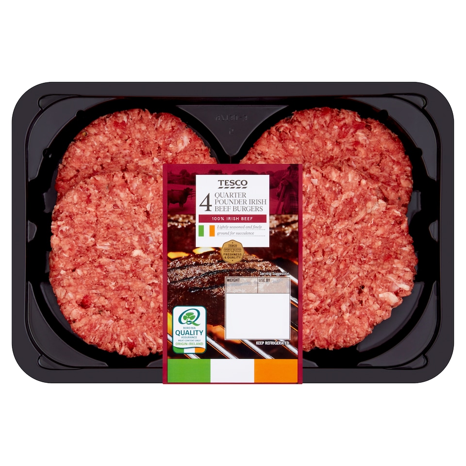 Tesco 4 Quarter Pounder Irish Beef Burgers 454G