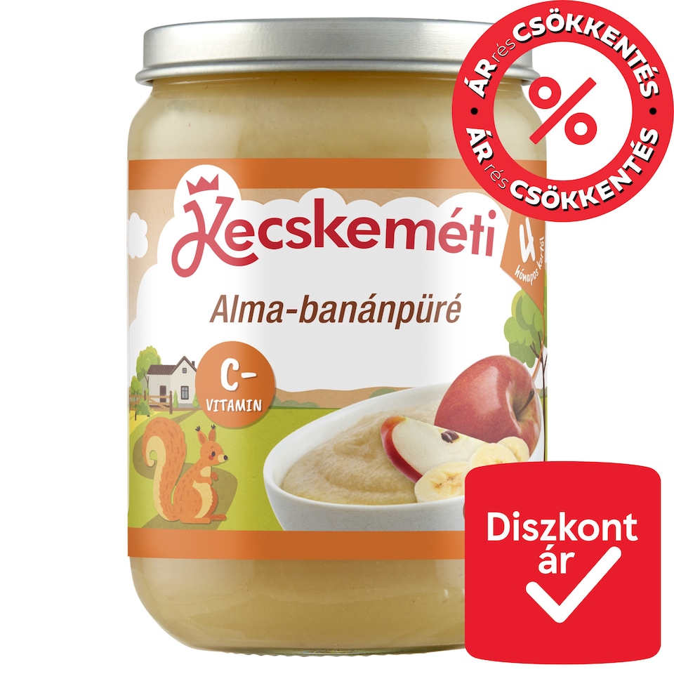 Kecskeméti alma-banánpüré gyümölcskészítmény bébidesszert 4 hónapos kortól 190 g