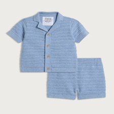 F&F Baby 2-Piece Pure Cotton Textured Knitted Shirt and Shorts Set in Blue