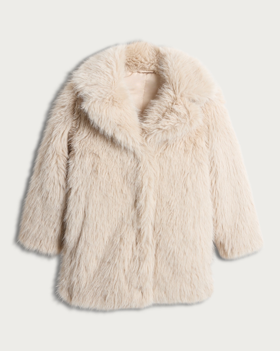 image 1 of F&F Girls Faux Fur Coat in Cream