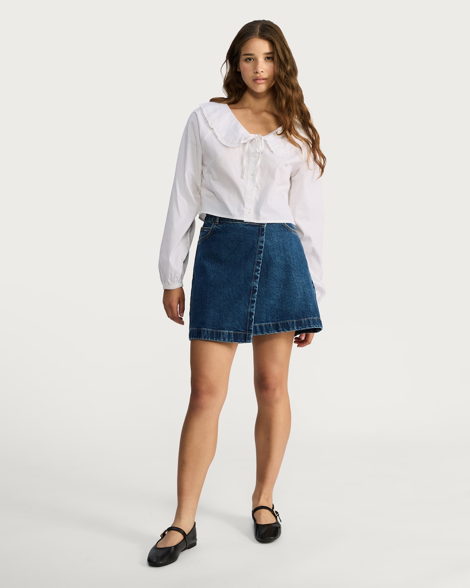 image 1 of OH ME OH MY Pure Cotton Frilled Collar Button Up Blouse in White