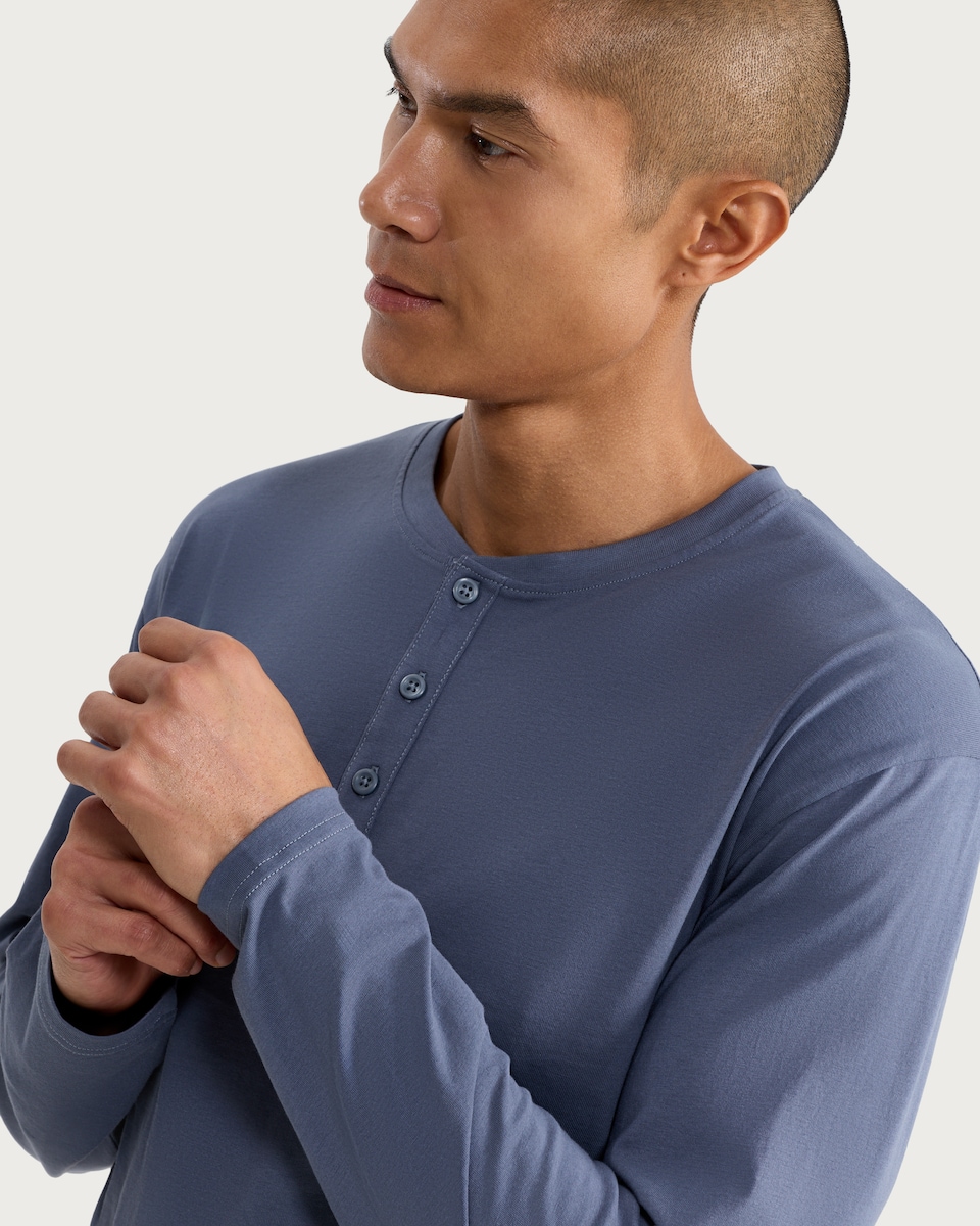 image 1 of F&F Henley Top and Fleece Bottoms Pyjamas in Blue