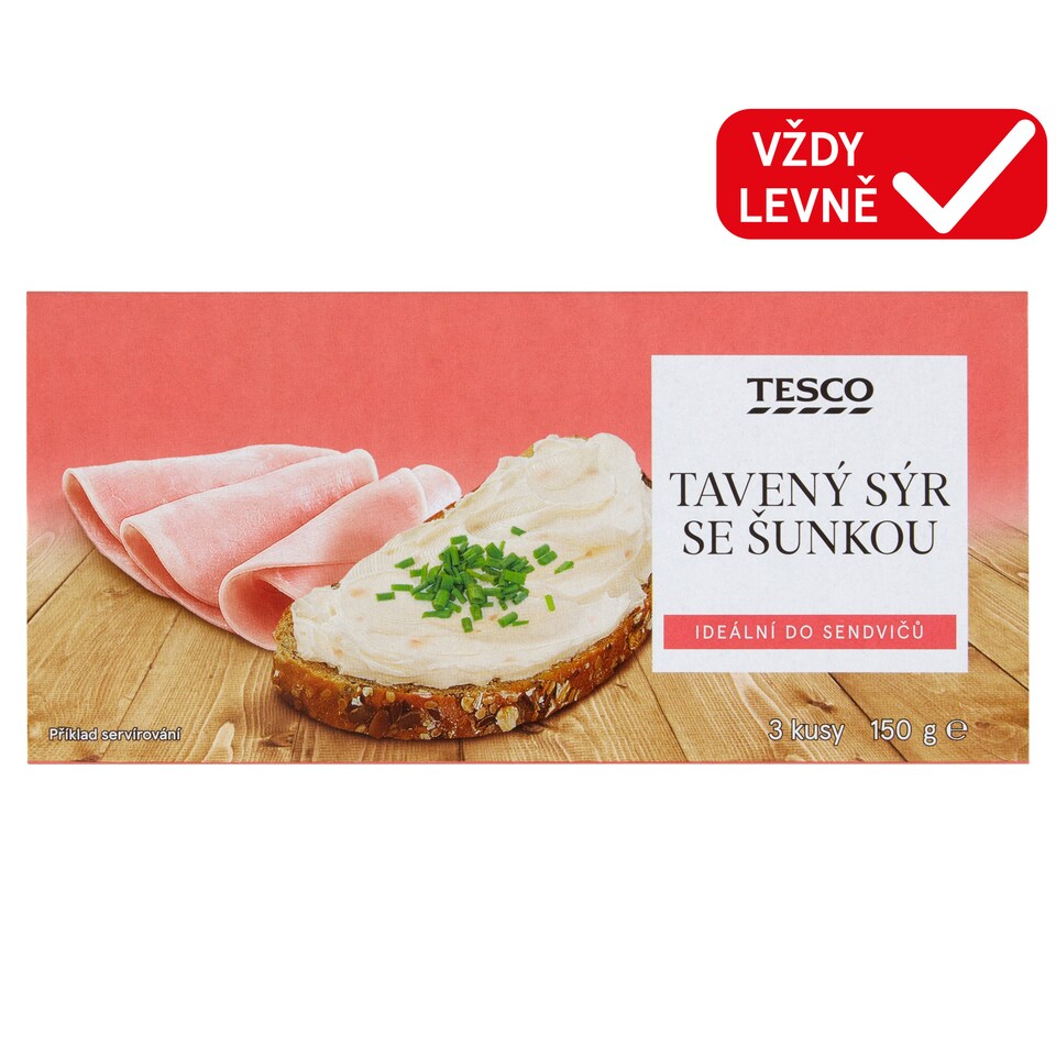 Tesco Tavený sýr se šunkou 3 kusy 150g