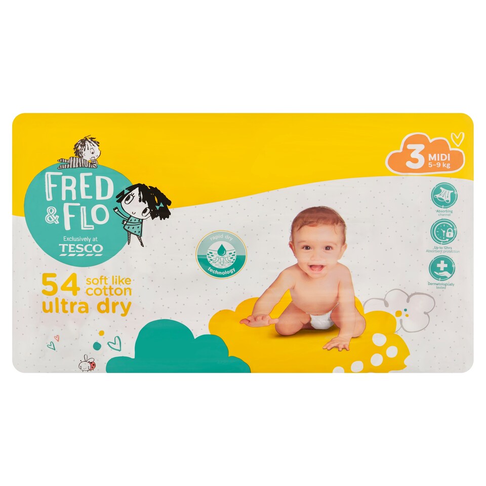 obrázok 1 z Fred & Flo Ultra Dry plienky Midi 3 5-9 kg 54 ks