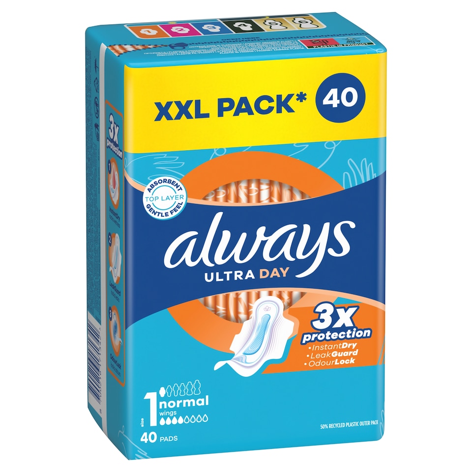 image 1 of Always Ultra Day Sanitary Towels Normal (Size 1) Wings x 40 Pads