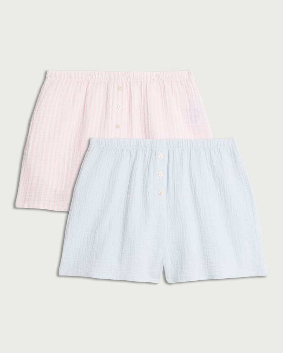 image 1 of F&F 2-Pack Pure Cotton Button Detail Pyjama Shorts in Multi