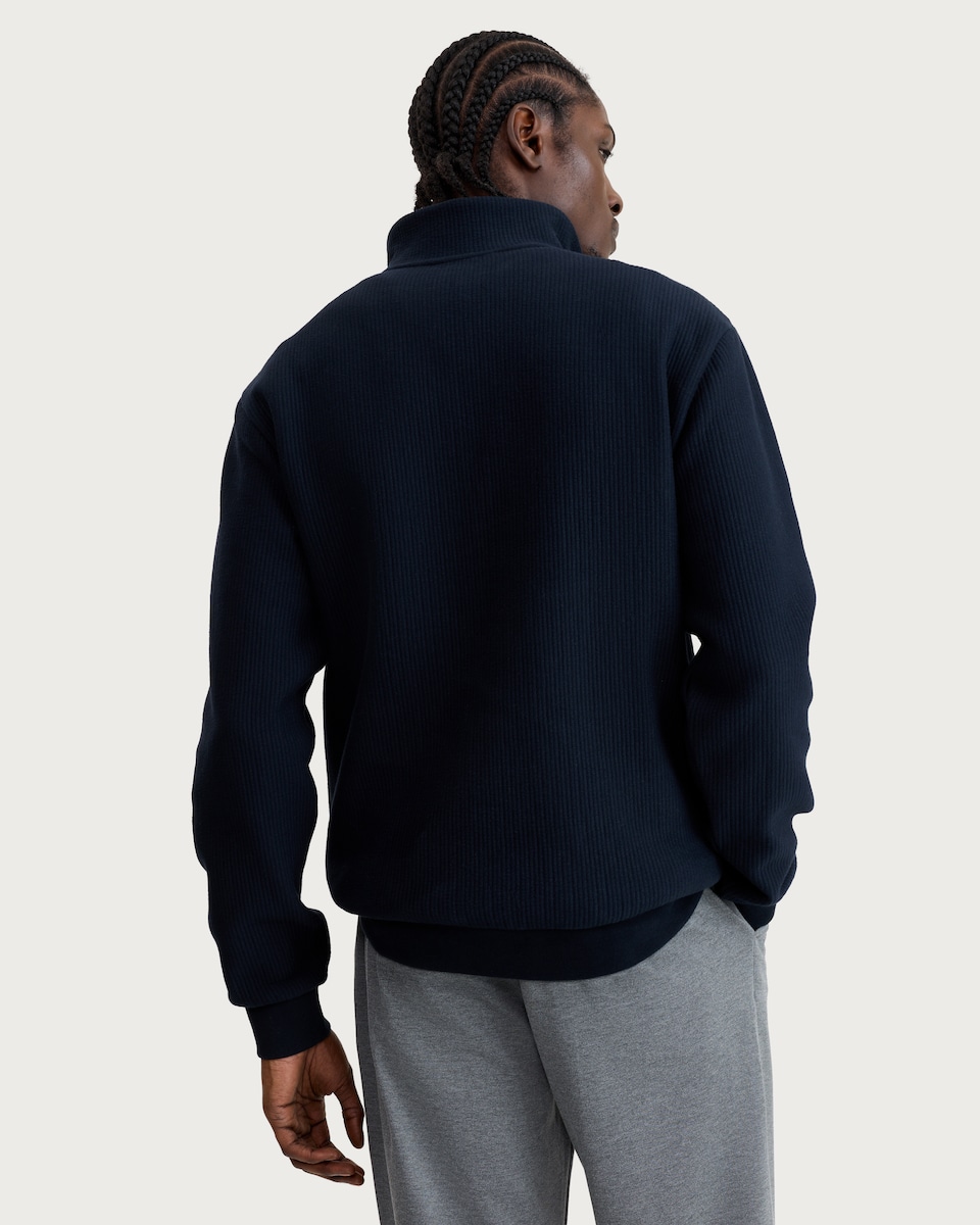 image 1 of F&F Cotton Rich Ribbed High Neck Half Zip Sweatshirt in Navy
