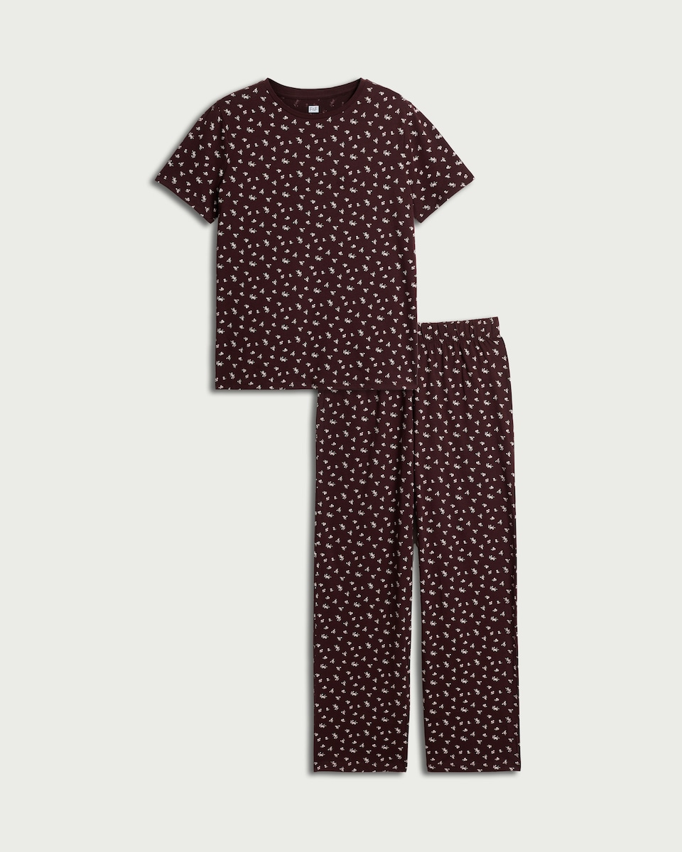 image 1 of F&F Pure Cotton Floral Print Pyjama Set in Multi Purple