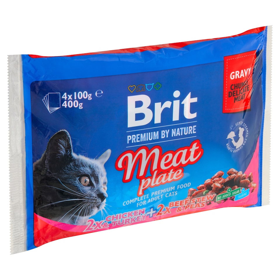 Obrázek 1 pro produkt Brit Premium by Nature Meat Plate kompletní prémiové mokré krmivo pro dospělé kočky 4 x 100g (400g)