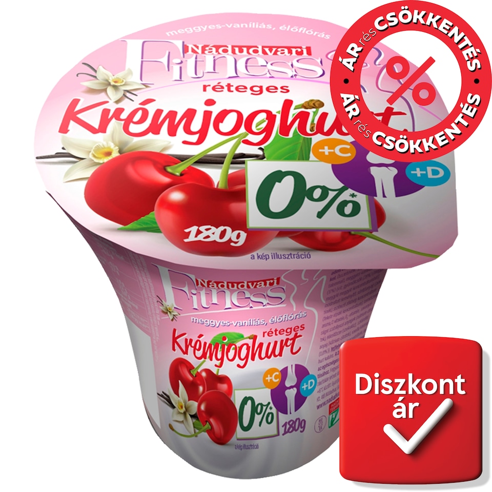 Nádudvari Fitness élőflórás réteges krémjoghurt meggyes-vaníliás 180 g