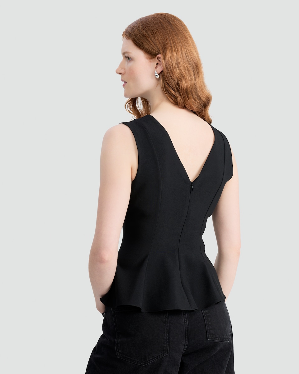 image 1 of F&F V Neck Peplum Hem Top in Black