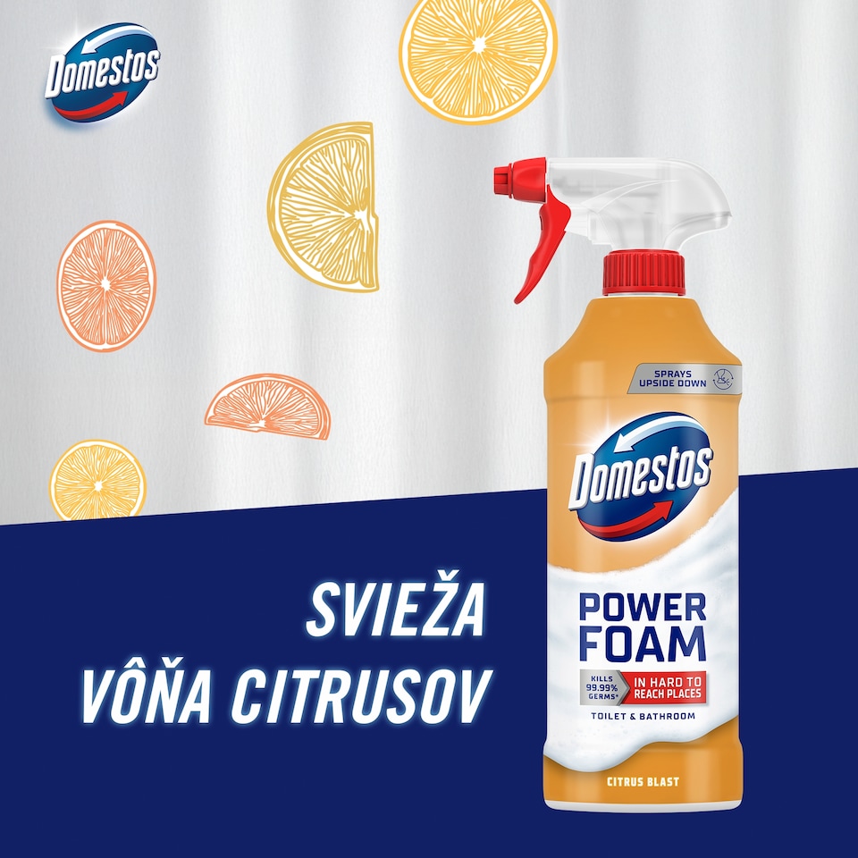 image 1 of Domestos Power Foam Citrus Blast Toilet & Bathroom Cleaning Foam 435 ml