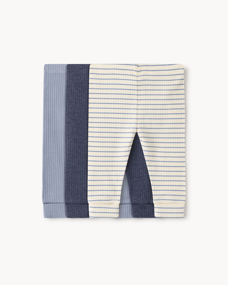 image 1 of F&F Baby 3-Pack Cotton Rich Printed Leggings in Blue