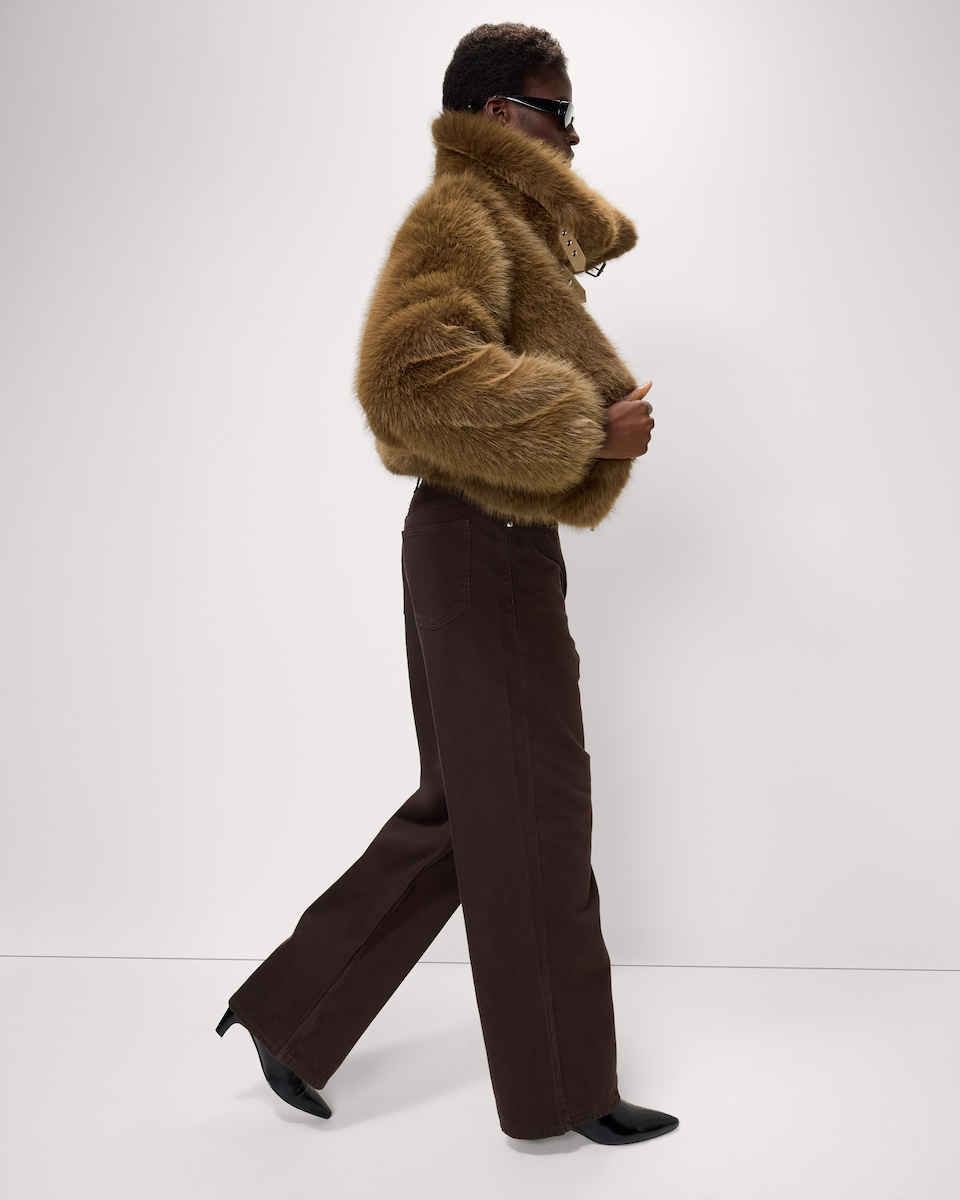 image 1 of F&F Faux Fur Aviator Jacket in Tobacco